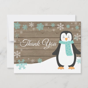 Winter-Pinguin-Schneeflocke-Aqua-Dankeskarten Dankeskarte