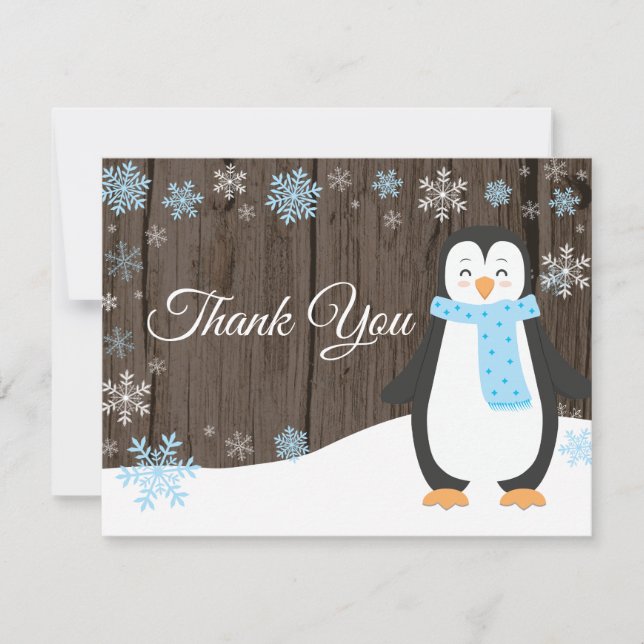 Winter-Pinguin-Schneeflocke-Blau dankt Ihnen zu Dankeskarte (Vorderseite)