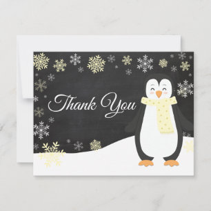 Winter-Pinguin-Schneeflocke Gelbe Dankeskarten Dankeskarte