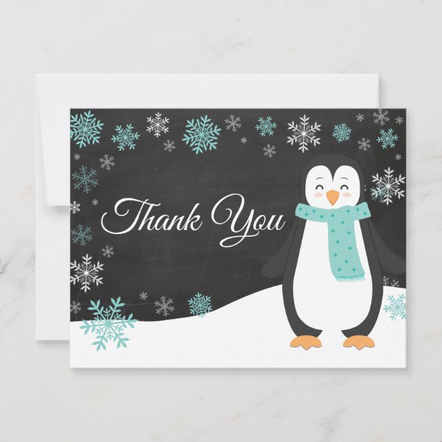 Winter Pinguin Snowflake Aqua Danke Karte (Vorderseite)