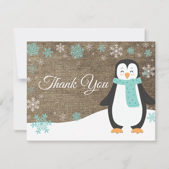 Winter Pinguin Snowflake Aqua Danke Karte (Vorderseite)