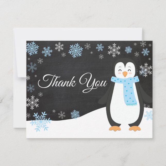 Winter Pinguin Snowflake Blue Danke Karte (Vorderseite)