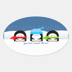 Winter-Pinguin-Triosnowy-Nachtoval-Aufkleber Ovaler Aufkleber