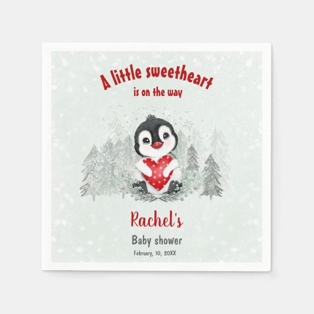 Winter Pinguin Valentines Boy Baby Dusche Serviette (Vorderseite)
