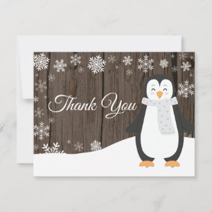 Winter-Pinguin-Weiß-Schneeflocken-Dankeskarten Dankeskarte