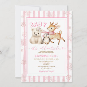 Winter Pink Baby It's Cold Outside Babyparty Einladung