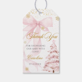 Winter Pink Bow Baby Cold Outside Baby Shower Geschenkanhänger