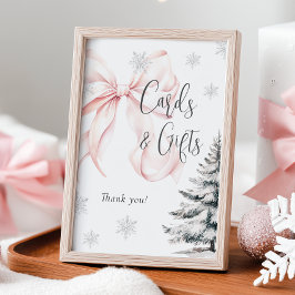 Winter Pink Bow Cards & Gifts Table Sign Poster