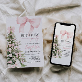 Winter Pink Bow Geburtstag Einladung