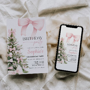 Winter Pink Bow Geburtstag Einladung