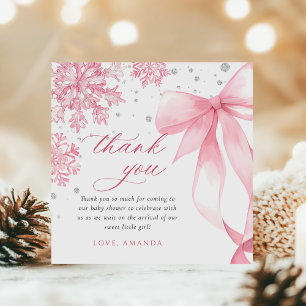 Winter Pink Bow Snowflakes Baby Dusche Dankeskarte