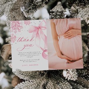 Winter Pink Bow Snowflakes Baby Dusche Foto Dankeskarte