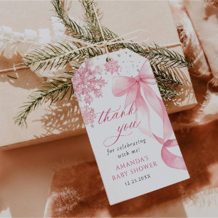Winter Pink Bow Snowflakes Baby Dusche Geschenkanhänger