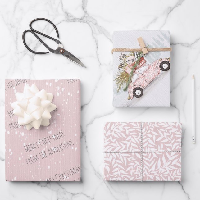 Winter Pink Car Urlaubspapier mit Namen Geschenkpapier Set (Vorderseite)