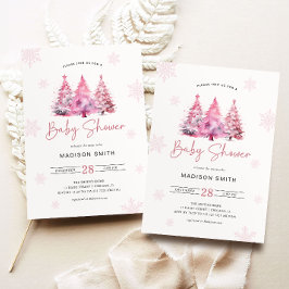 Winter Pink Christmas Tree Baby Shower Girl Einladung