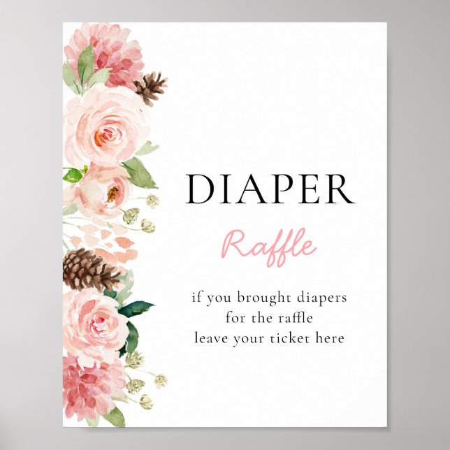 Winter Pink Floral Baby Duschkabine Windelwanne Poster (Vorne)