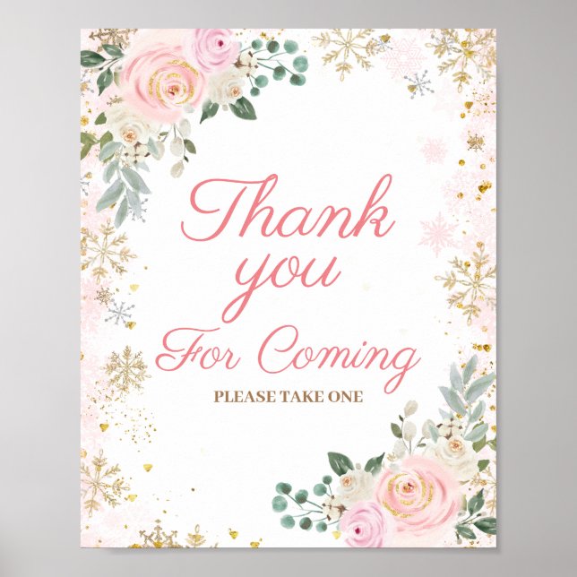 Winter Pink Floral Schneeflocke Danke, dass du gek Poster (Vorne)
