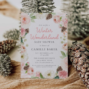 Winter Pink Girl Baby Dusche Einladung