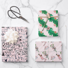 Winter Pink Girly Fun Holly Boots Weihnachten Geschenkpapier Set