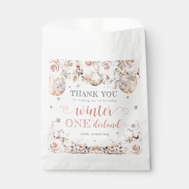 Winter Pink Gold Onederland Geburtstag Geschenktütchen (Vorderseite)