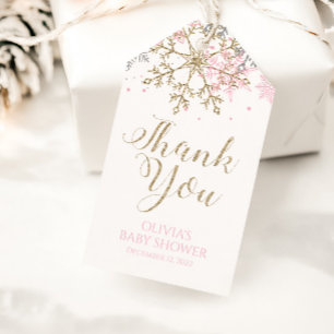 Winter-Pink-Gold-Schneeflocken-Babyshower-Geschenk Geschenkanhänger