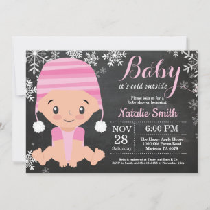 Winter-Pink-Mädchen-Baby-Shower-Einladung auf Schi Einladung
