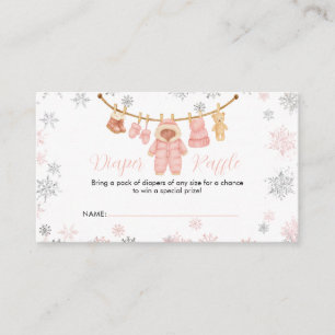 Winter Pink Mädchen Baby Shower Schnee Windel Raff Begleitkarte