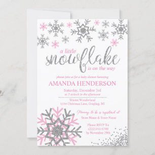 Winter-Pink-Schneeflocken-Baby-Party Einladung