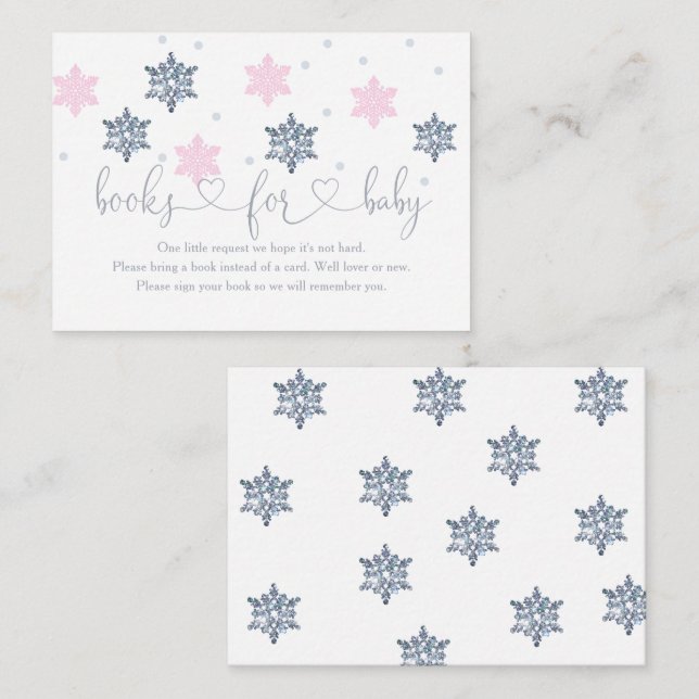 Winter Pink Silver Snowflake Bücher für Babybetten Begleitkarte (Vorne/Hinten)