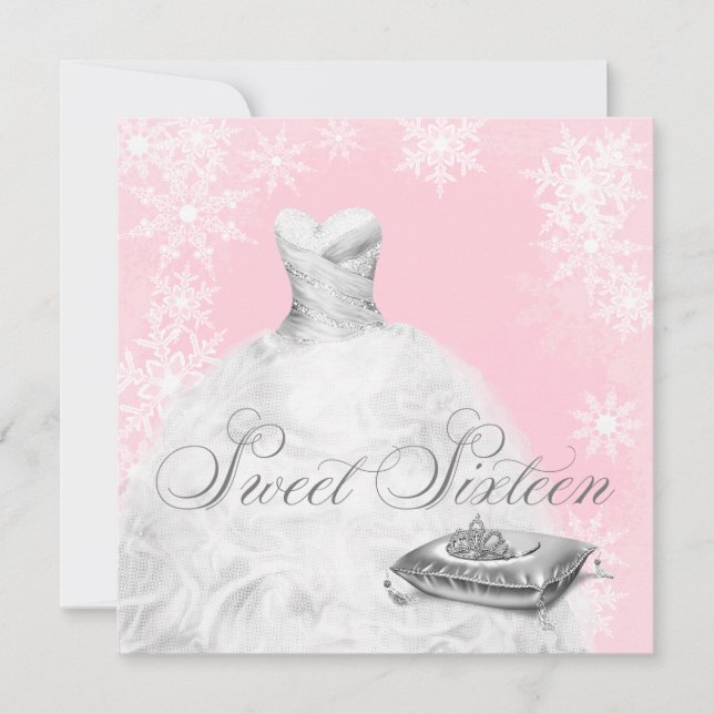 Winter Pink Snowflake 16 . Geburtstag Party Einladung (Vorderseite)