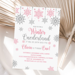 Winter Pink Snowflake Geburtstag Einladung