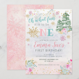Winter Pink Snowflake Oh, was Spaß ersten Geburtst Einladung