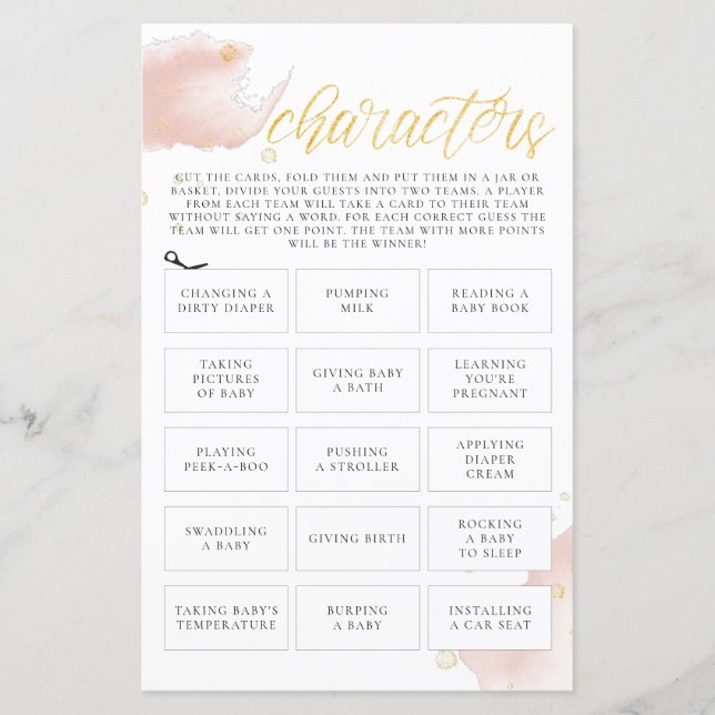 Winter Pink Watercolor Baby Shower Game Characters (Vorderseite)