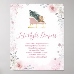 Winter Pinke Schneeflocke Schlitten Späte Nacht Wi Poster