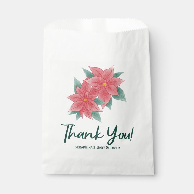 Winter Poinsettia Kinderdusche Danke für die Bevor Geschenktütchen (Vorderseite)