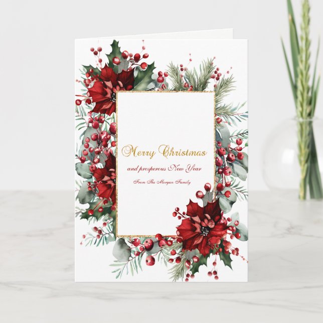 Winter Poinsettia Urlaub Feiertagskarte (Vorderseite)