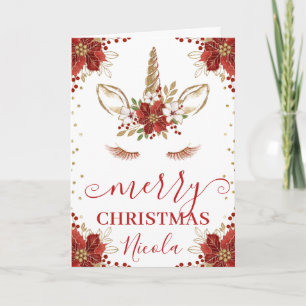 Winter-Poinsettie-Einhorn Frohe Weihnachten Karte