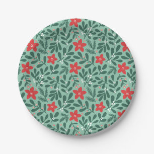Winter-Poinsettien-Muster - Weihnachtsblume  Pappteller