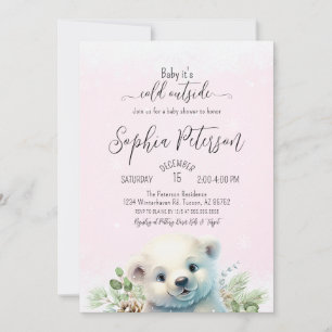 Winter-Polar-Bär kalt Außenbereich Rosa Babydusche Einladung