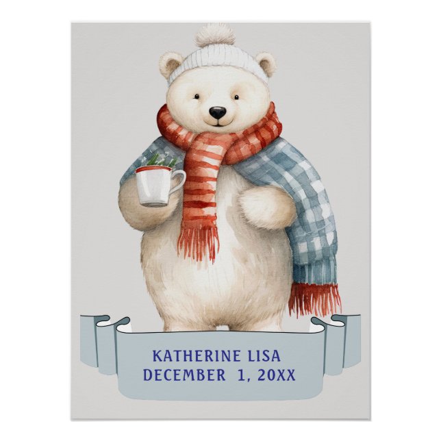 WINTER POLAR BAR MIT KINDERNAME Geburtstag Poster (Vorderseite)