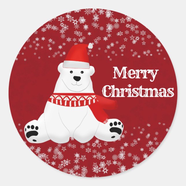 Winter Polar Bären Schneeflocken Kid Party Handwer Runder Aufkleber (Vorderseite)
