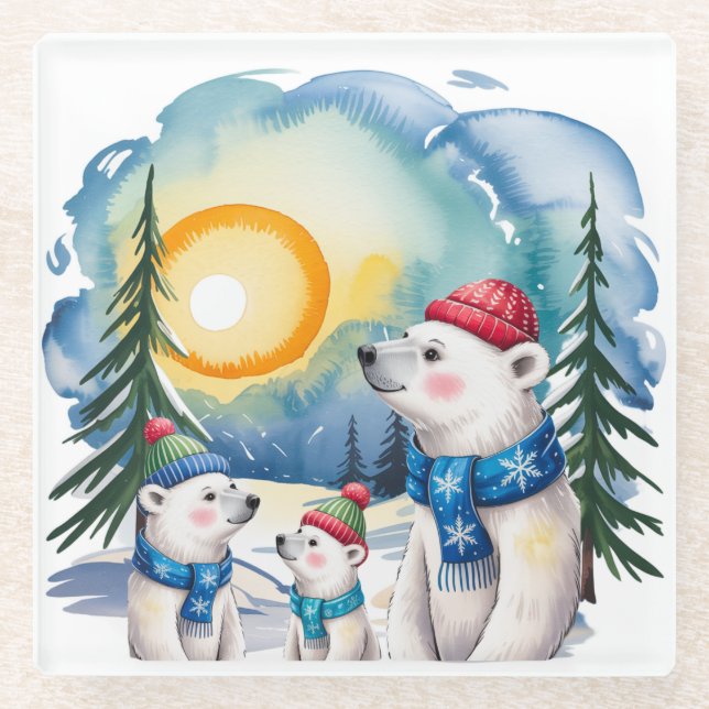 Winter Polar Bären Weihnachten Glasuntersetzer (Vorderseite)
