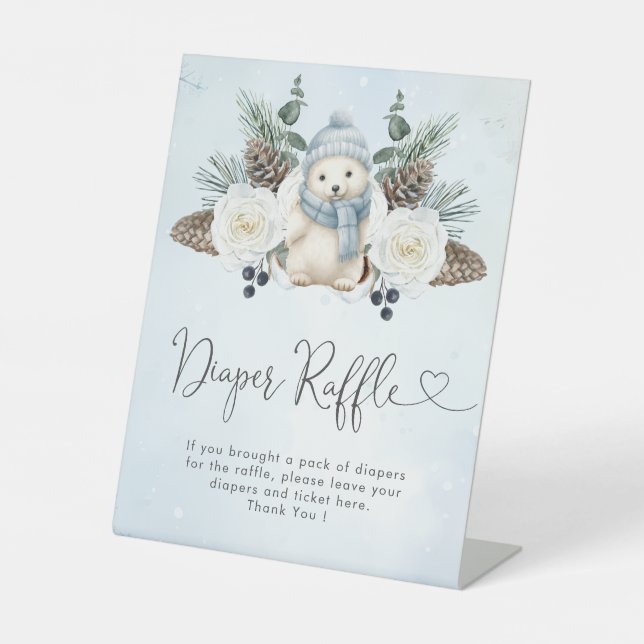 Winter Polar Bärenjunge Babydusche Windelwindeln Sockelschild (Vorderseite)