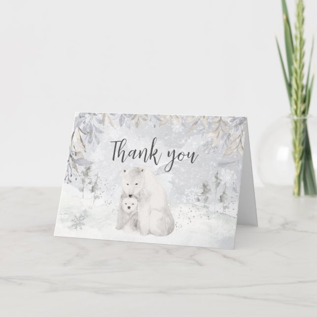 Winter-Polar-Bear-Baby-Dusche Dankeskarte (Vorderseite)