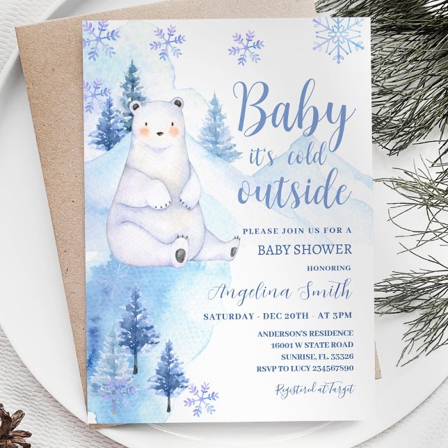 Winter Polar Bear Blue Snowflakes Baby Dusche Einladung (Von Creator hochgeladen)