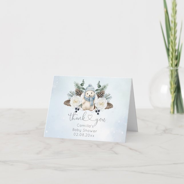 Winter Polar Bear Boy Baby Dusche Dankeskarte (Vorderseite)