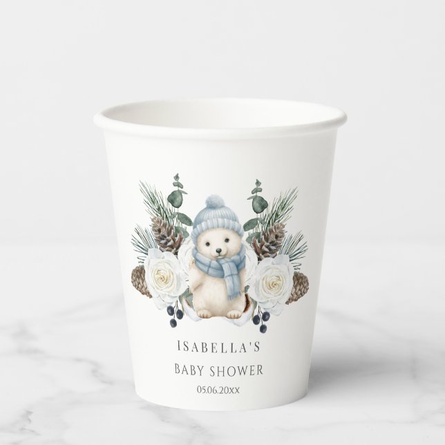 Winter Polar Bear Boy Baby Dusche Pappbecher (Vorderseite)