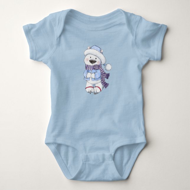 Winter Polar Bear Ice Skaten Baby Strampler (Vorderseite)