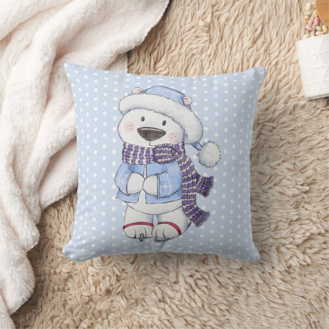 Winter Polar Bear Ice Skaten Kissen (Decke)