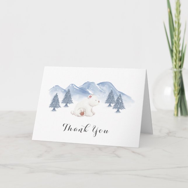 Winter Polar Bear Snow Mountain Baby Dusche Dankeskarte (Vorderseite)